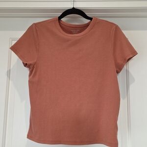 American Eagle Outfitters Women's Ribbed Crew Tee - Coral